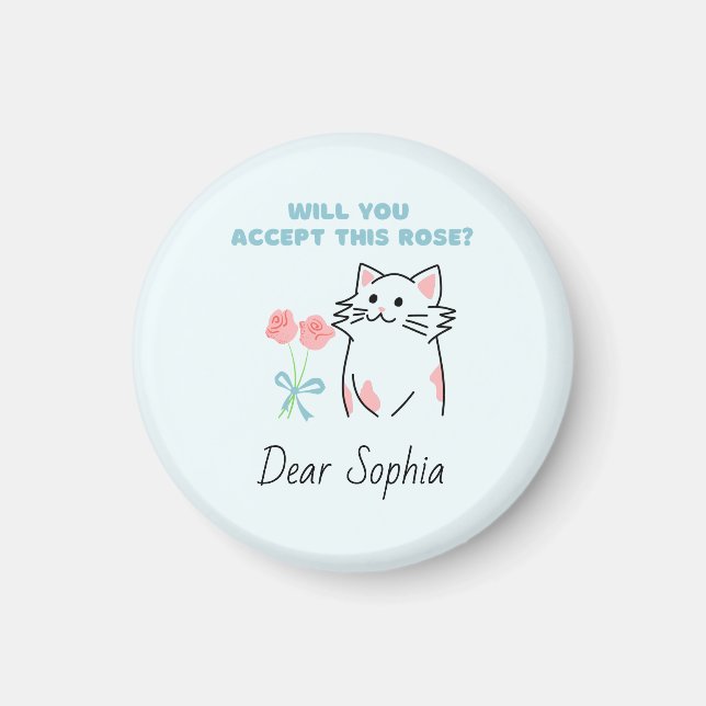 Sky Blue Adorable Cat&Rose Magnet (Vorne)