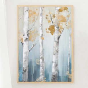 Sky Blue and Beige Birch Trees Forest Print 1 of 3 Poster