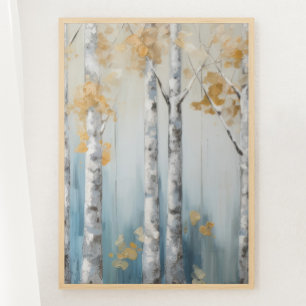 Sky Blue and Beige Birch Trees Forest Print 3 of 3 Poster