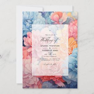 Sky Blue and Coral Floral Wedding Einladung