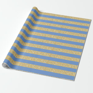 Sky Blue and Gold Glitzer Stripes Wrapping Paper Geschenkpapier