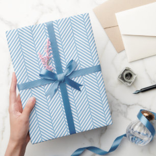 Sky Blue and White Herringbone Geschenkpapier