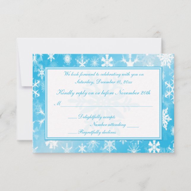 Sky Blue and White Snowflakes Repcard Einladung (Vorderseite)