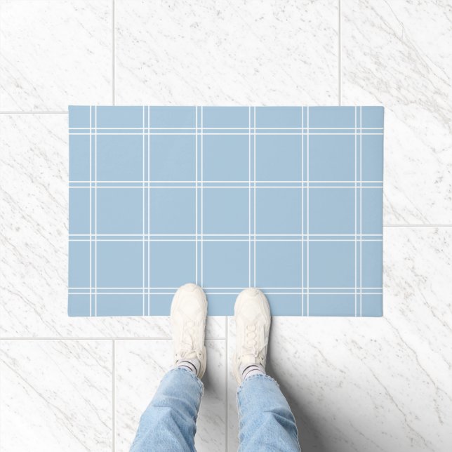 Sky Blue and White Windowpane Check Fußmatte (Indoor)
