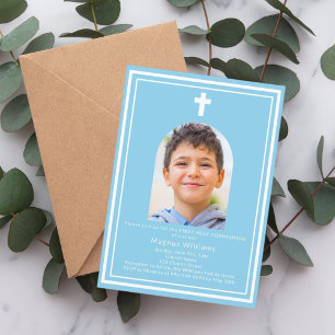 Sky blue arch Foto boy First Holy Communion Einladung