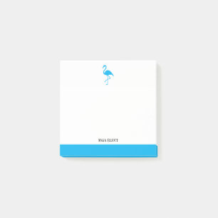 Sky Blue auf White Flamingo & Border mit Namen Post-it Klebezettel