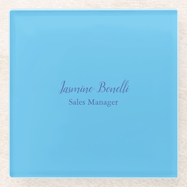 Sky Blue Beruflich Modern Minimalistischer Name Glasuntersetzer (Vorderseite)