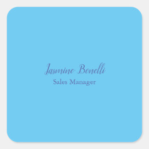 Sky Blue Beruflich Modern Minimalistischer Name Quadratischer Aufkleber