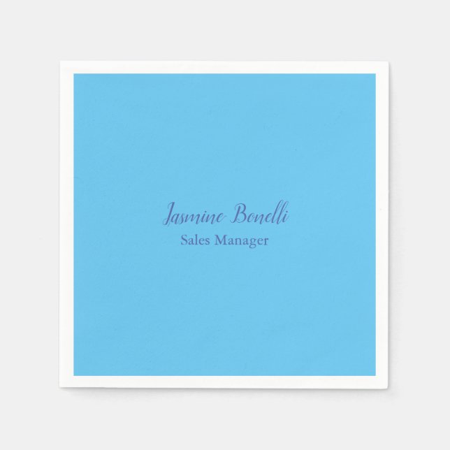 Sky Blue Beruflich Modern Minimalistischer Name Serviette (Vorderseite)