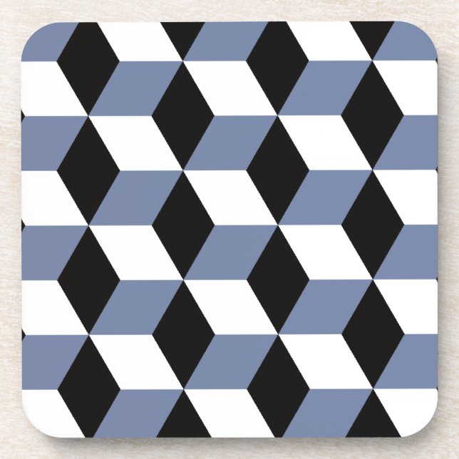 Sky Blue Black & White 3D Cubes Pattern Getränkeuntersetzer (Vorderseite)