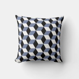 Sky Blue Black & White 3D Cubes Pattern Kissen