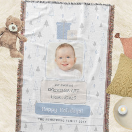 Sky Blue Boho Baby's 1st Photo Christmas Decke