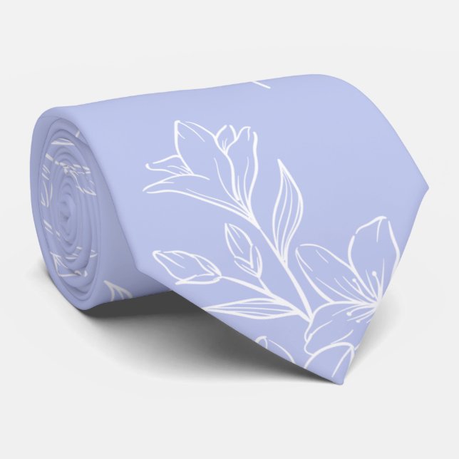 Sky Blue Boho Retro Blumenmuster Blume elegant Krawatte (Gerollt)