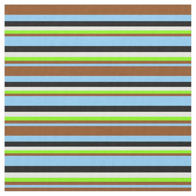 Sky Blue, Brown, Chartreuse, Minze Cream & Black Stoff (Nahaufnahme)