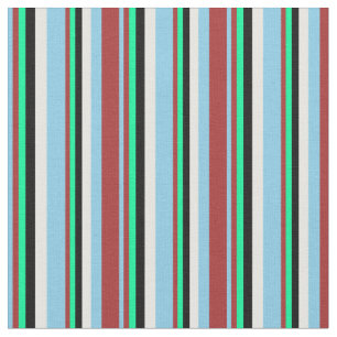 Sky Blue, Brown, Green, Black & White Muster Stoff