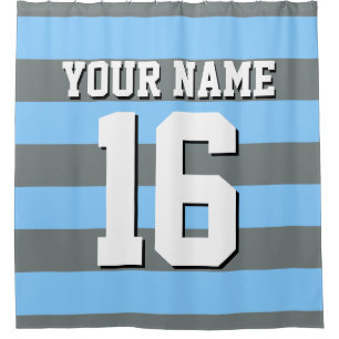 Sky Blue Charcoal Sports Jersey Preppy Strip Duschvorhang
