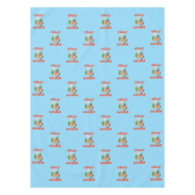 Sky Blue Chili Feliz Navidad Pattern Tischdecke (Vorderseite)