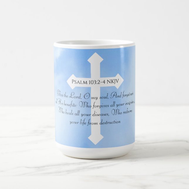 Sky Blue Christlich Healing Bible Verse Cross Kaffeetasse (Mittel)