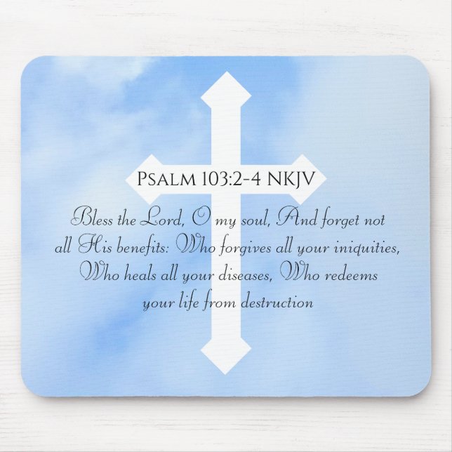 Sky Blue Christlich Healing Bible Verse Cross Mousepad (Vorne)