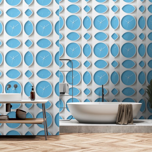 Sky Blue Clocks Collage Tapete (Badezimmer)
