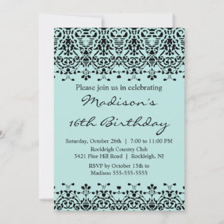 Sky Blue Damask 16 . Geburtstag Geburtstag Einladu Einladung