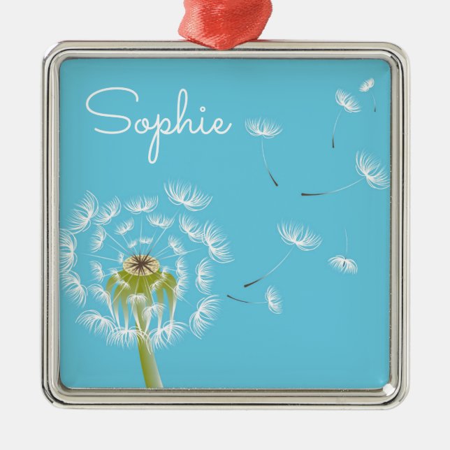 Sky Blue Dandela Blumen persönlicher Name Ornament Aus Metall (Vorne)