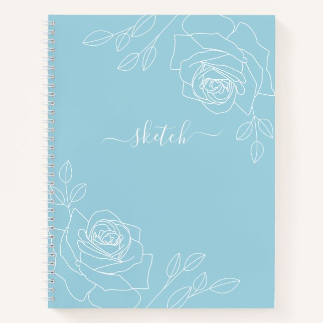 Sky Blue Elegant Floral Sketchbook Notizbuch (Vorderseite)
