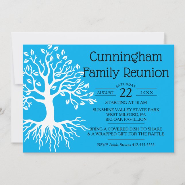 Sky Blue Family Wiedersehen Family Tree Silhouette Save The Date (Vorderseite)
