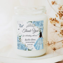 Sky Blue Floral Princess Dress Silver Quinceañera Quadratischer Aufkleber