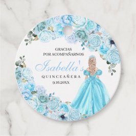 Sky Blue Floral Quinceanera Circle Favor Tags Geschenkanhänger
