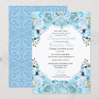 Sky Blue Floral Quinceanera Geburtstag Einladung