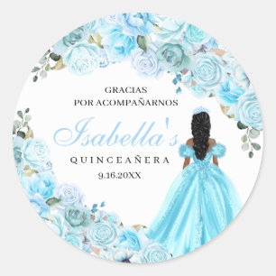 Sky Blue Floral Quinceanera Round Stickers