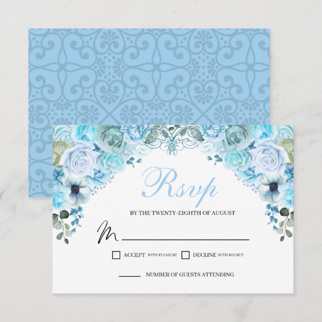 Sky Blue Floral UAWG Enclosure Card RSVP Karte (Vorne/Hinten)