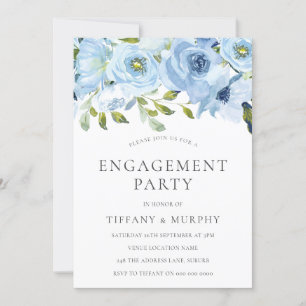 Sky Blue Flowers Watercolor Engagement Party Einladung