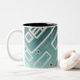 Sky Blue Geometric Circuit Board Zweifarbige Tasse