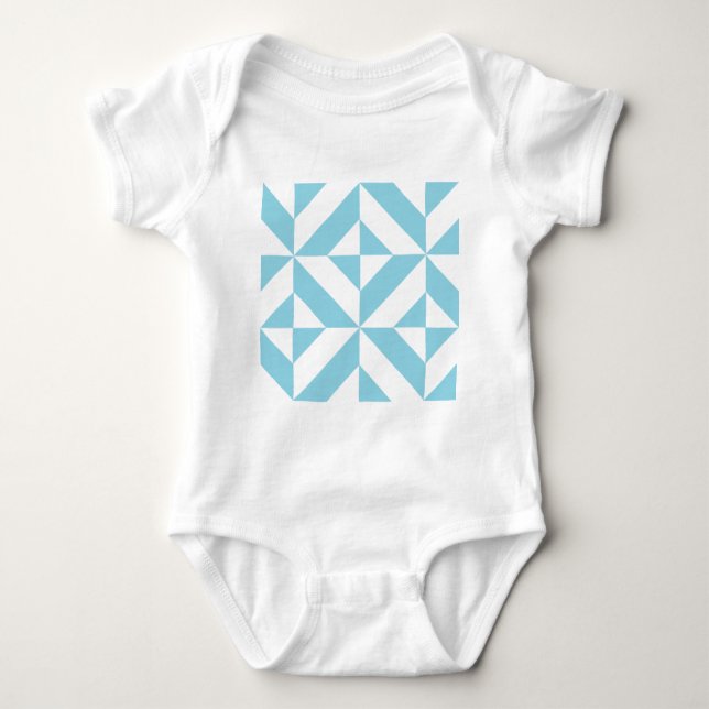 Sky Blue Geometric Deko Cube Pattern Baby Strampler (Vorderseite)