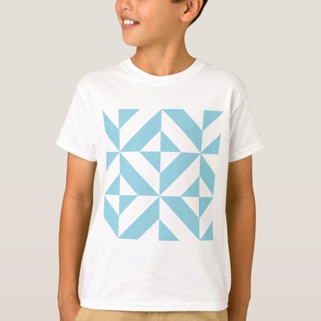 Sky Blue Geometric Deko Cube Pattern T-Shirt (Vorderseite)
