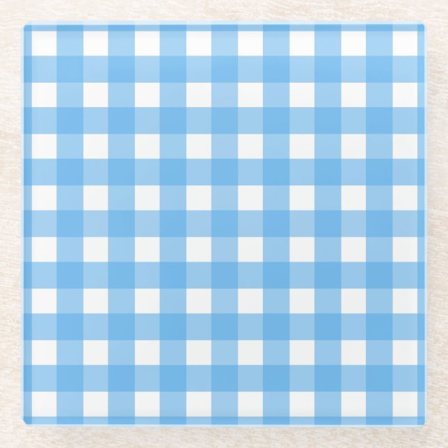 Sky Blue Gingham Glasuntersetzer (Vorderseite)