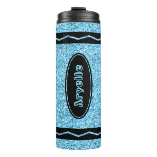 Sky Blue Glitzer Crayon Individuelle Name Drink Thermosbecher