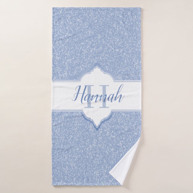 Sky Blue Glitzer Monogram Badetücher Badhandtuch Set (Badehandtuch)