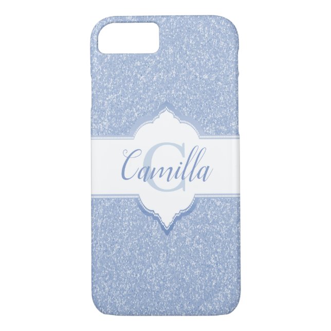 Sky Blue Glitzer Monogram Case-Mate iPhone Hülle (Rückseite)