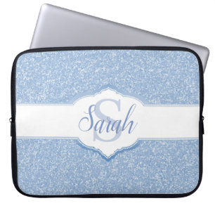 Sky Blue Glitzer Monogram Laptopschutzhülle