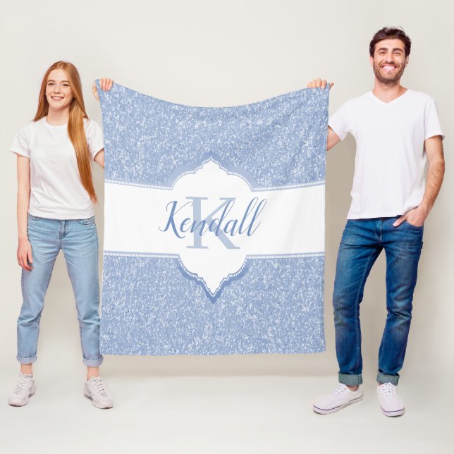 Sky Blue Glitzer Monogram Throw Blanket Fleecedecke (Beispiel)
