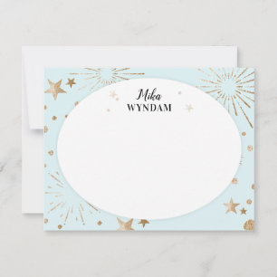 Sky Blue Glitzer Stars und Fireworks Note Card Mitteilungskarte