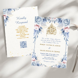 Sky Blue Gold Floral Verlasst muslimische Hochzeit Einladung