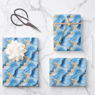 Sky Blue & Gold Marble Geschenkpapier Set