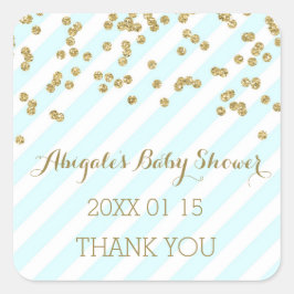 Sky Blue Gold Stripes Baby Dusche Gefallen Sticker