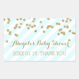 Sky Blue Gold Stripes Baby Dusche Gefallen Sticker