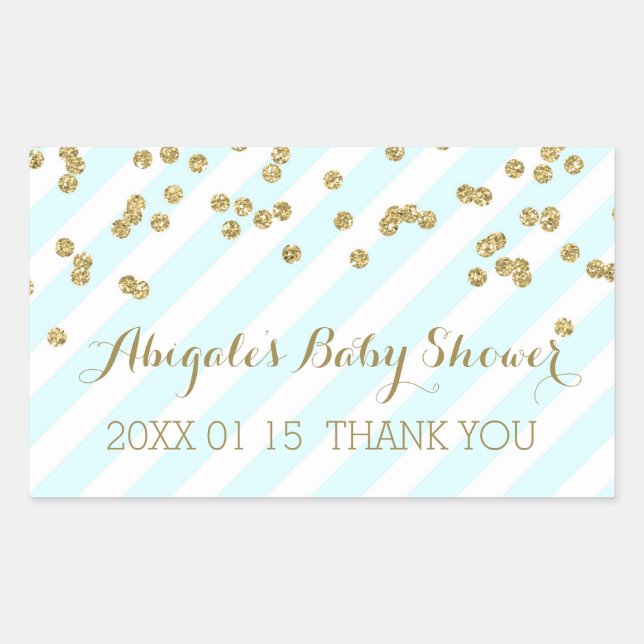 Sky Blue Gold Stripes Baby Dusche Gefallen Sticker (Vorderseite)