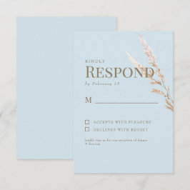 Sky Blue Gold Text Boho Wedding RSVP Karte